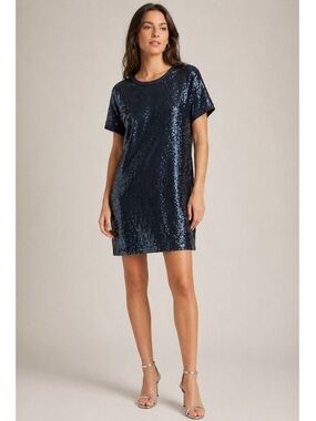 Anthropologie Moulinette Soeurs Navy Sequin Shift Dress Cocktail Party Small
